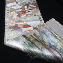 Load image into Gallery viewer, BB10052AD Silk Obi Fabric Phoenix White Gold 49.2x10.6in(125x27cm)
