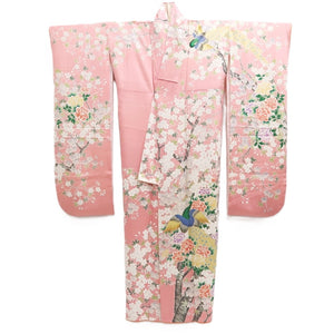 Furisode Pink Cherry Blossom Peacock Tall Silk #10552B4