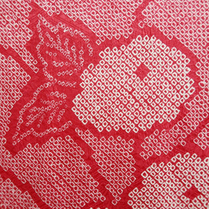 Haori Jacket Vintage(1950-1980) Red Shibori Peony Silk #10064D1