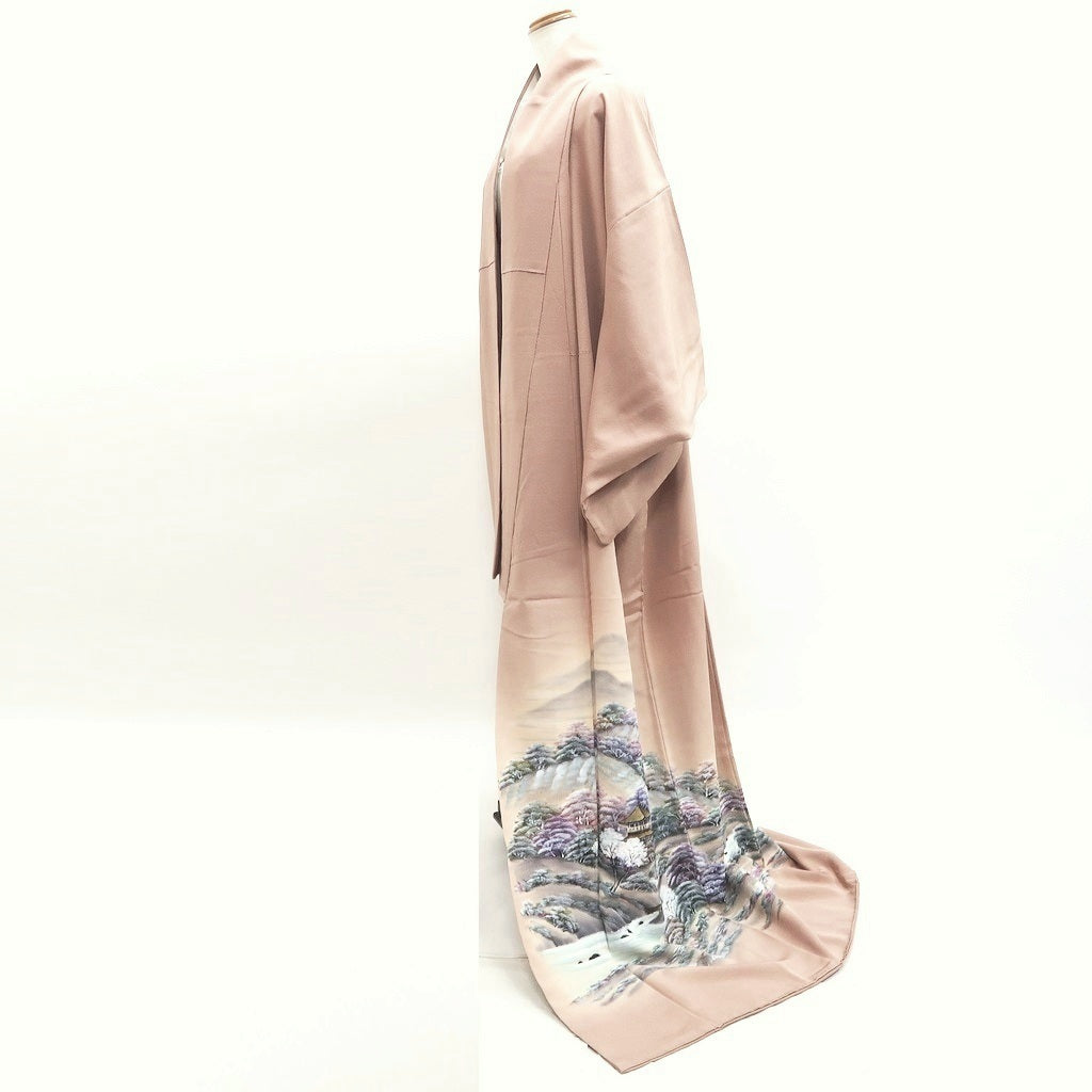 Kimono Rosybrown Zen Temple Landscape Tall Silk #9945B5