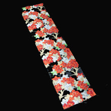 Load image into Gallery viewer, BB10073AF Silk Obi Fabric Maple Leaf Black Red 48.4x10.6in(123x27cm)
