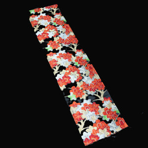 BB10073AF Silk Obi Fabric Maple Leaf Black Red 48.4x10.6in(123x27cm)