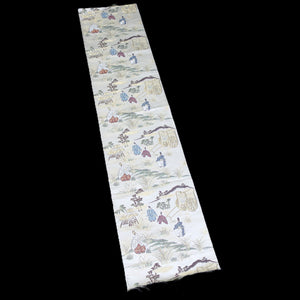 BB10023AC Silk Obi Fabric Heian Period Aristocrats White 50.8x10.6in(129x27cm)