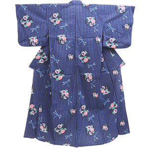 Yukata Black Blue Dragonfly Asagao Cotton #10344F3