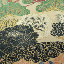 Load image into Gallery viewer, Maru Obi Vintage(1920-1950) Beige Gold Green Crane Birds Pine Tree Silk BB280V6
