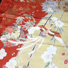 Load image into Gallery viewer, KK1430A1 Silk Kimono Fabric Vintage(1950-1980) Phoenix Yellow brown 66.5x13.8in(169x35cm)
