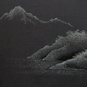 Haori Jacket Vintage(1950-1980) Black Mountain Landscape Silk #9862B2
