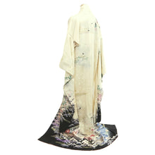 Load image into Gallery viewer, Furisode Pearl white Heian Princess Crane Birds Silk #11092B1
