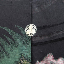 Load image into Gallery viewer, Haori Jacket Vintage(1950-1980) Black Gold Silver Wave Silk #10991F4
