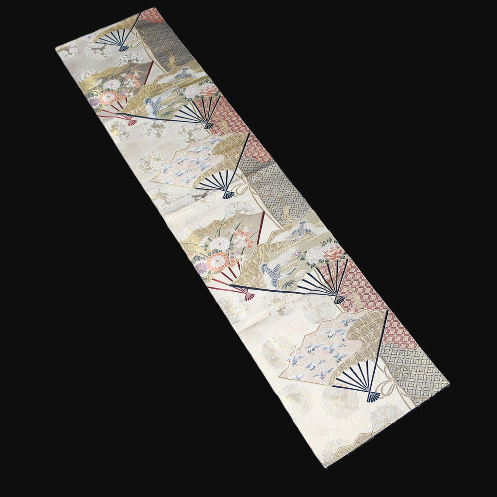 BB10083AF Silk Obi Fabric Crane Birds Gold 47.6x10.6in(121x27cm)