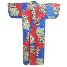 Load image into Gallery viewer, Kimono Vintage(1920-1950) Blue Red Meisen Flower Silk #10766D4

