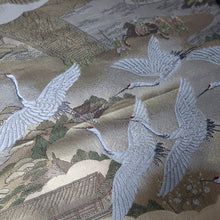 Load image into Gallery viewer, BB10002AB Silk Obi Fabric Crane Birds Gold 68.9x11.0in(175x28cm)

