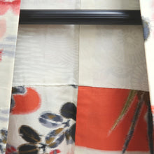 Load image into Gallery viewer, Haori Jacket Vintage(1920-1950) White Vermillion Meisen Floral pattern Silk #11031A2

