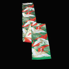 Load image into Gallery viewer, BB10093AF Silk Obi Fabric Crane Birds Green 96.5x10.6in(245x27cm)
