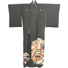 Load image into Gallery viewer, Tomesode Vintage(1920-1950) Black Hand painted Crane Birds Silk #10402A1
