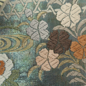Fukuro Obi Silver Gold Chrysanthemum Peony Silk BB300V7