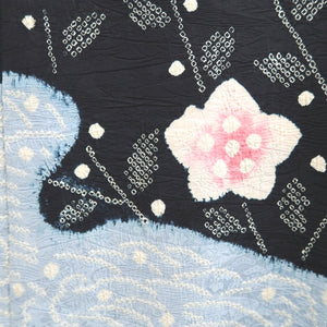 Haori Jacket Vintage(1950-1980) Black Shibori Ryusui Flower Silk #9727A1