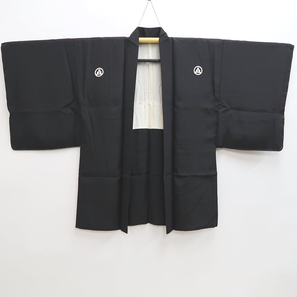 Men's Haori Vintage(1950-1980) Black Montsuki Habutae Silk #9828B1