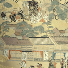 Load image into Gallery viewer, Fukuro Obi Gold Landscape Kizoku Samurai Silk BB333V9
