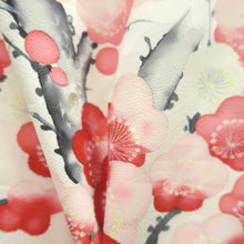Load image into Gallery viewer, Furisode White Pink Plum blossom Branch Silk #10541B3
