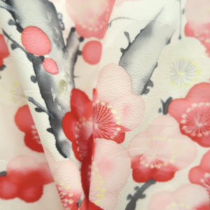 Furisode White Pink Plum blossom Branch Silk #10541B3