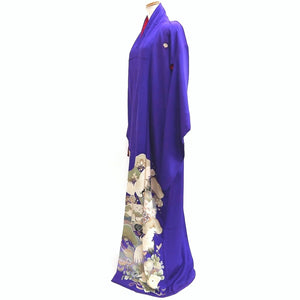 Kimono Vintage(1920-1950) Blueish Purple Crane Birds Hand painted Silk #9670J3