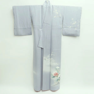 Kimono Light Blueish Gray Peony Branch Silk #9666J3