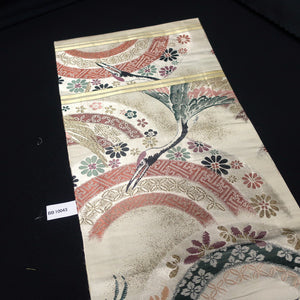 BB10043AD Silk Obi Fabric Crane Birds Gold Black 76.8x11.0in(195x28cm)