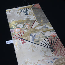 Load image into Gallery viewer, BB10083AF Silk Obi Fabric Crane Birds Gold 47.6x10.6in(121x27cm)
