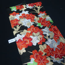 Load image into Gallery viewer, BB10073AF Silk Obi Fabric Maple Leaf Black Red 48.4x10.6in(123x27cm)
