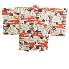 Load image into Gallery viewer, Haori Jacket Vintage(1920-1950) White Vermillion Meisen Floral pattern Silk #11031A2
