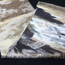 Load image into Gallery viewer, BB10002AB Silk Obi Fabric Crane Birds Gold 68.9x11.0in(175x28cm)
