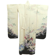 Load image into Gallery viewer, Furisode Pearl white Heian Princess Crane Birds Silk #11092B1
