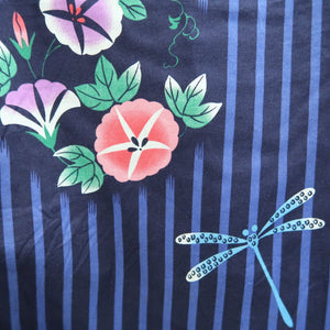 Yukata Black Blue Dragonfly Asagao Cotton #10344F3