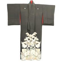 Load image into Gallery viewer, Tomesode Vintage(1920-1950) Black Crane Birds Hand painted Silk #10493B1
