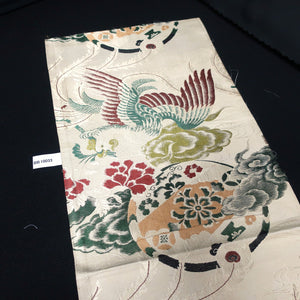 BB10033AC Silk Obi Fabric Vintage(1920-1950) Phoenix Red Green 73.6x11.4in(187x29cm)