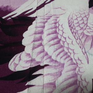 KK1454A1 Silk Kimono Fabric Vintage(Pre-1920) Crane Birds Purple 45.3x12.6in(115x32cm)