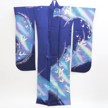 Load image into Gallery viewer, Furisode Dark Blue Butterfly Aurora Tall Silk #9707J5
