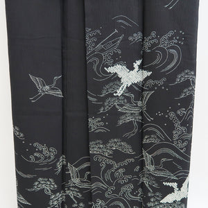 Kimono Black Crane Birds Shibori Tall Silk #9924B4