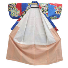 Load image into Gallery viewer, Kimono Vintage(1920-1950) Blue Red Meisen Flower Silk #10766D4
