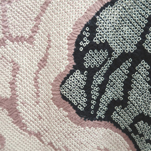 Haori Jacket Vintage(1950-1980) Black Pink Shibori Plum blossom Branch Silk #10049C5