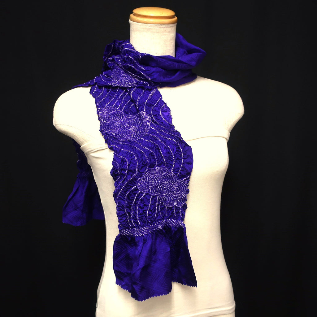 Silk Japanese Obiage Shibori Deep Purple Blue 48.0x5.1in(122x13cm) A#10035