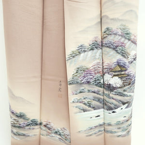 Kimono Rosybrown Zen Temple Landscape Tall Silk #9945B5