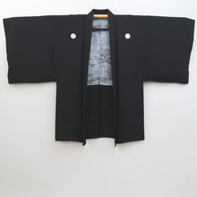 Load image into Gallery viewer, Men&#39;s Haori Vintage(1950-1980) Black Habutae Catsle Landscape Silk #9979C2
