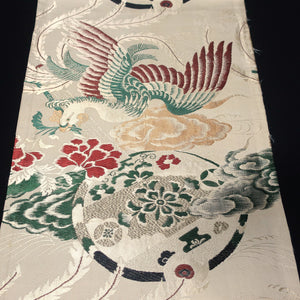 BB10033AC Silk Obi Fabric Vintage(1920-1950) Phoenix Red Green 73.6x11.4in(187x29cm)