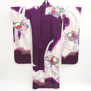 Furisode Purple White Peony Ume Tall Silk #9697J4