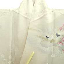 Load image into Gallery viewer, Furisode Pearl white Heian Princess Crane Birds Silk #11092B1
