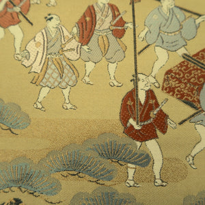 Fukuro Obi Beige Gold Samurai Genji Silk BB260V5