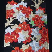 Load image into Gallery viewer, BB10073AF Silk Obi Fabric Maple Leaf Black Red 48.4x10.6in(123x27cm)
