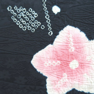 Haori Jacket Vintage(1950-1980) Black Shibori Ryusui Flower Silk #9727A1